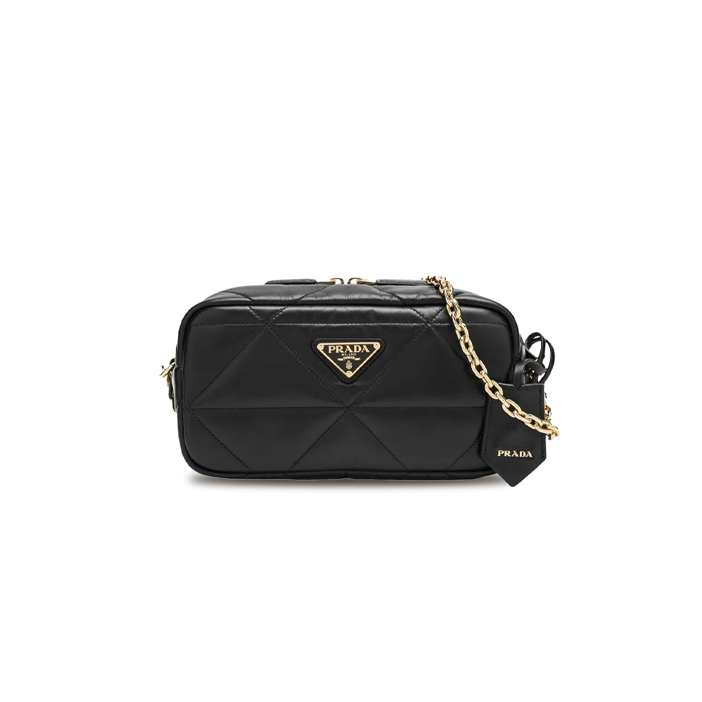 Pra*a black quilted leather camera bag 1bh197 (22*11*7cm)
